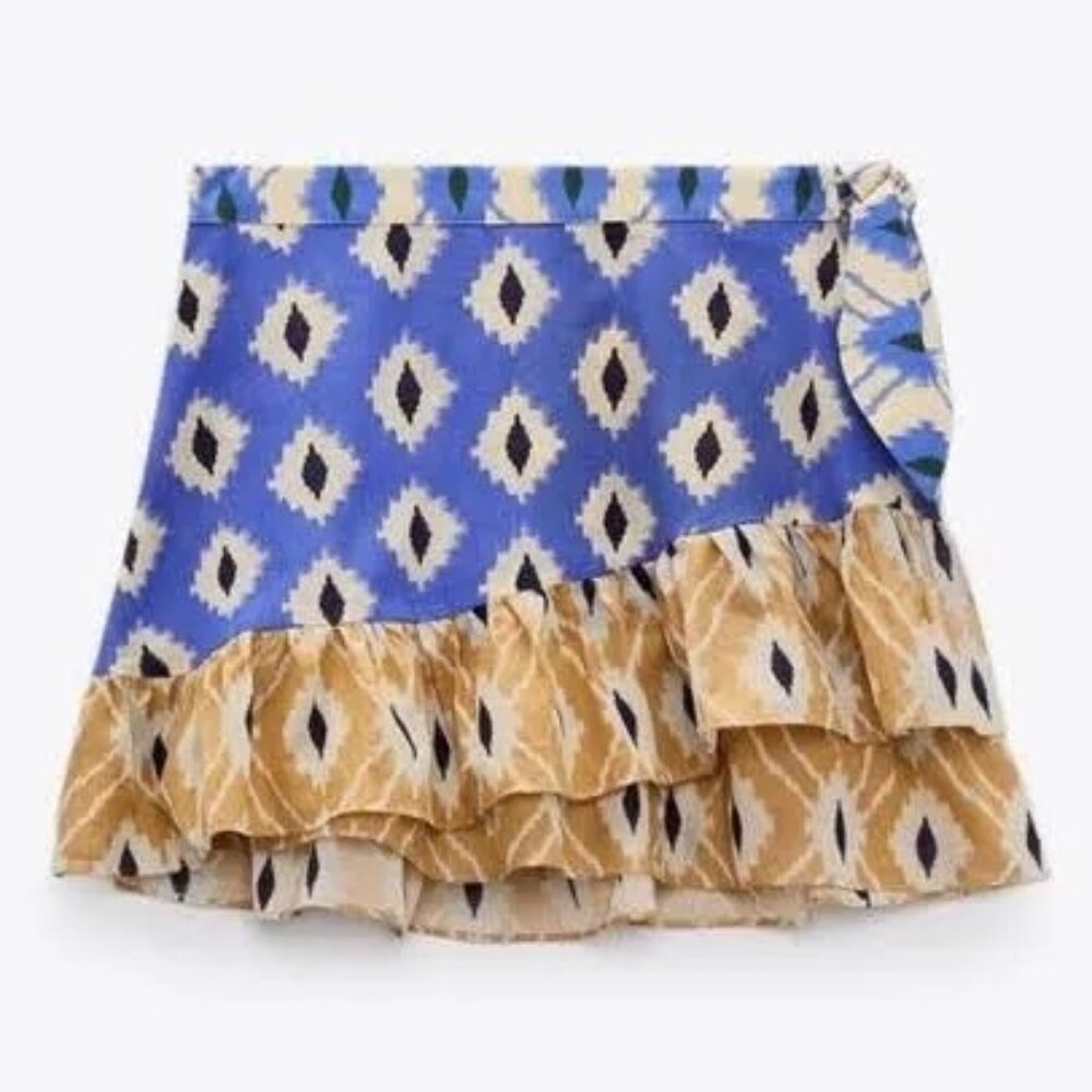 Zara Printed Wrap Pareo Mini Skirt Size Large